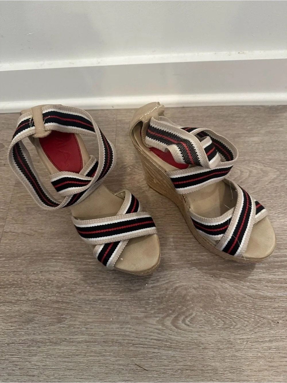 MIA Espadrille Platform Wedge Sandals Striped Elastic Ankle Strap Size 6.5